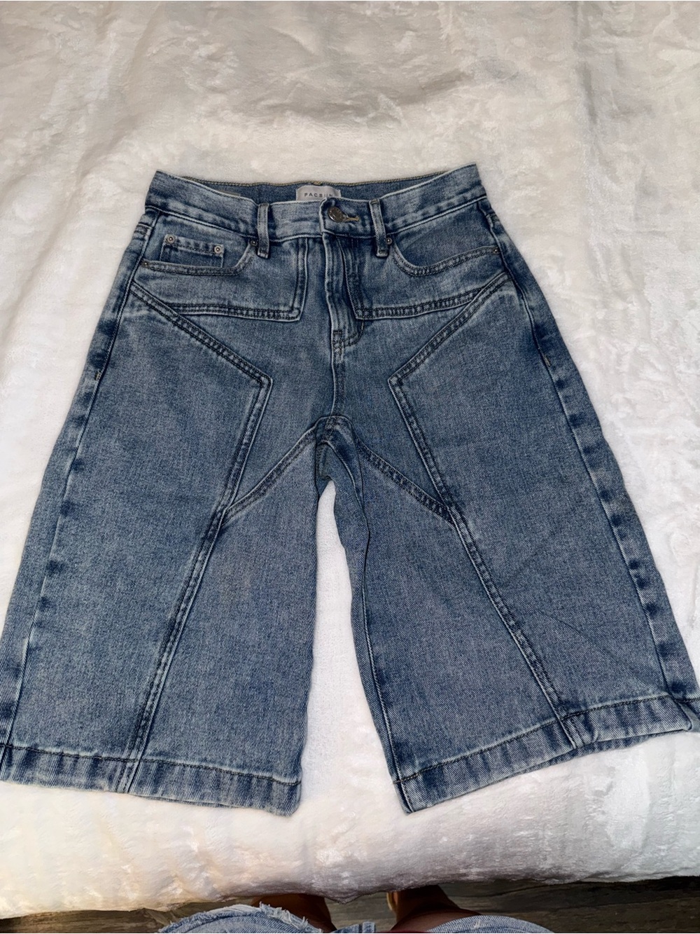 Pacific Sunwear Panel-Stitched Denim Bermuda Shorts - Blue Wash